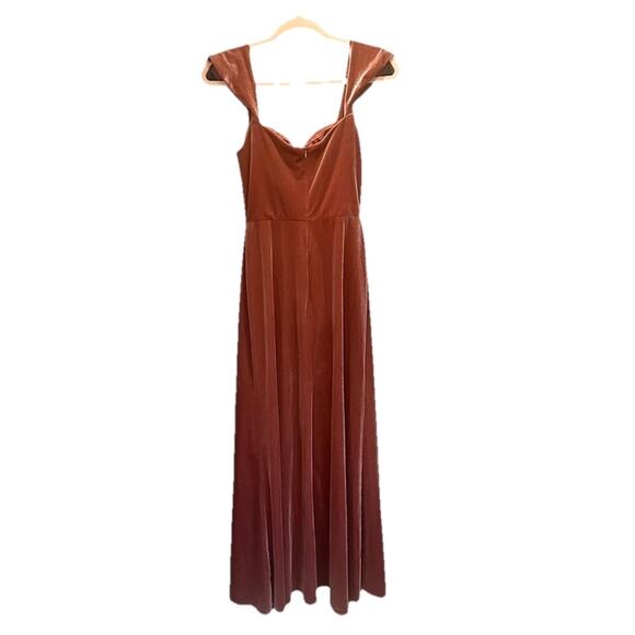 Jenny Yoo Issa Brown Velvet Off The Shoulder Bridesmaid Gown Dress Size 4 - Picture 6 of 10